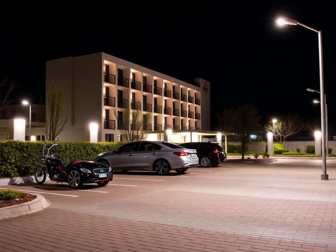 Secure private hotel parking at night